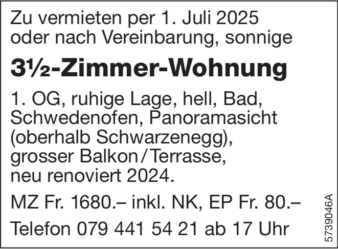 3.5-Zimmer-Wohnung, Oberhalb Schwarzenegg, zu vermieten