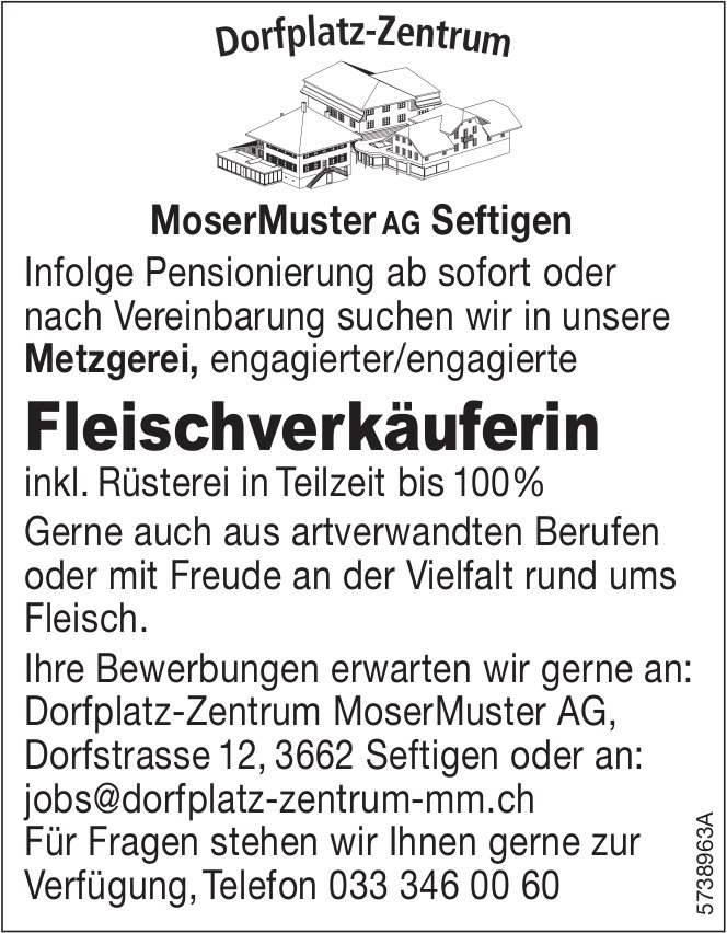 Fleischverkäuferin, MoserMuster AG, Seftigen, gesucht