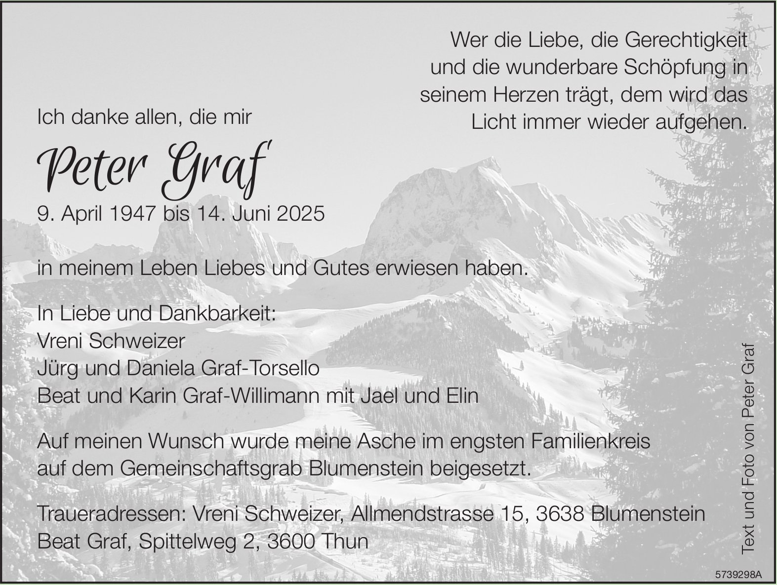 Graf Peter, Juni 2025 / TA