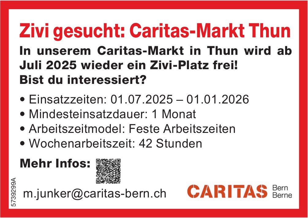 Zivi, Caritas-Markt, Thun, gesucht