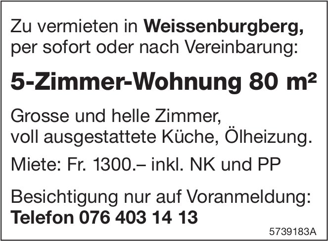 5-Zimmer-Wohnung, Weissenburgberg, zu vermieten