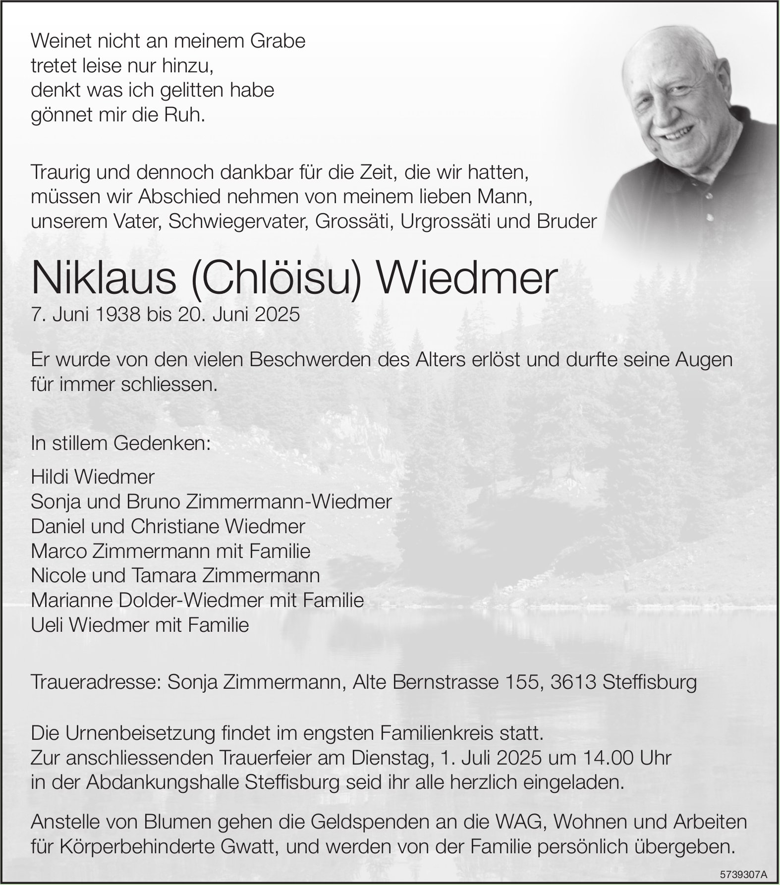 Niklaus (Chlöisu) Wiedmer, Juni 2025 / TA