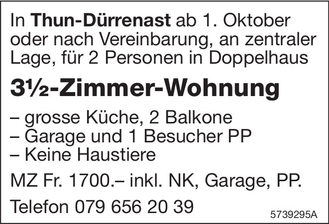 3.5-Zimmer-Wohnung, Thun-Dürrenast, zu vermieten