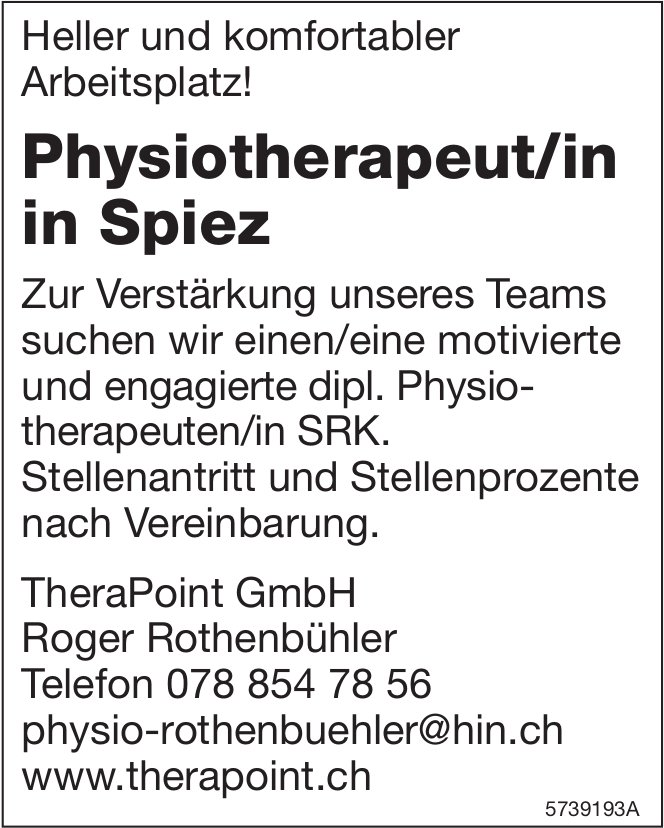 Physiotherapeut/in, TheraPoint GmbH, Spiez, gesucht