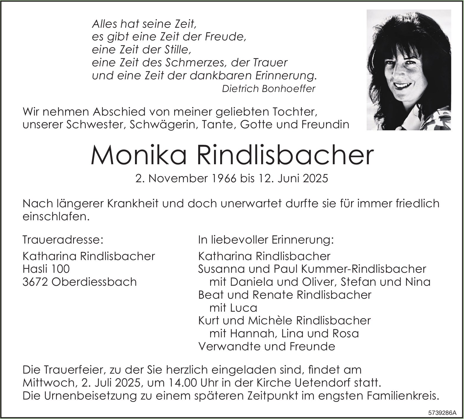 Rindlisbacher Monika, Juni 2025 / TA