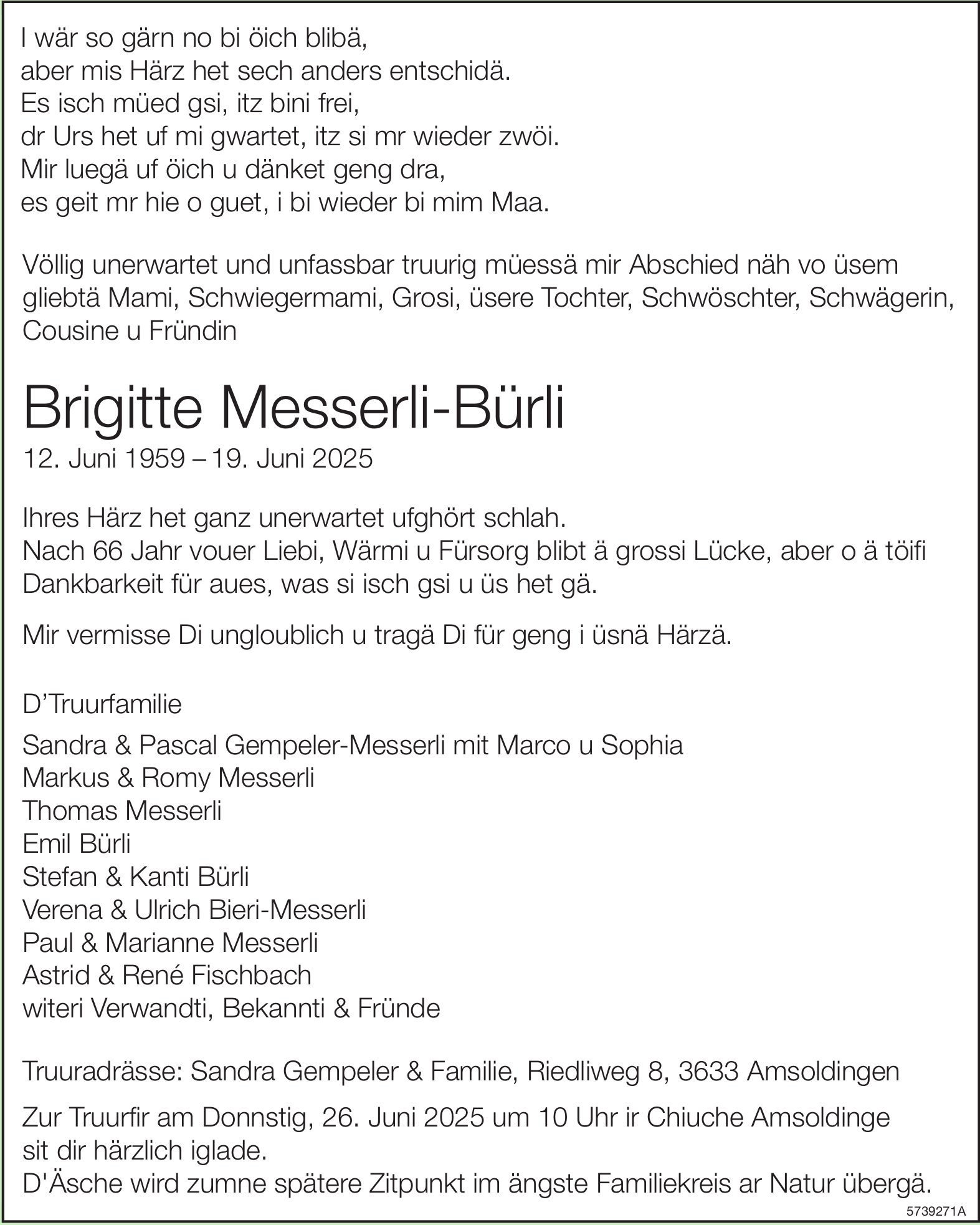 Messerli-Bürli Brigitte, Juni 2025 / TA