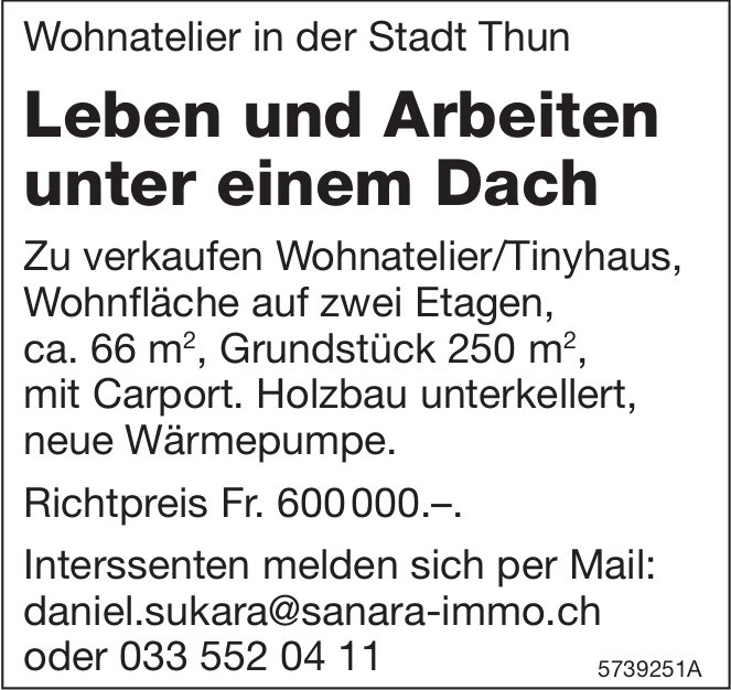 Wohnatelier/Tinyhaus, Thun, zu verkaufen