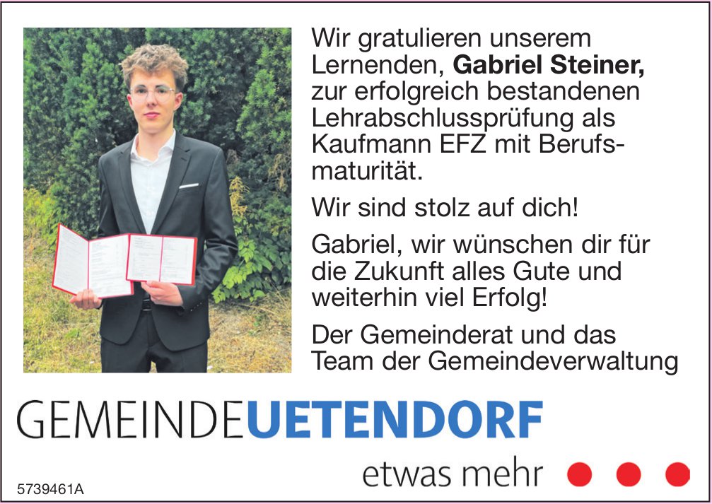 Gemeinde, Wir gratulieren Gabriel Steiner zur LAP
