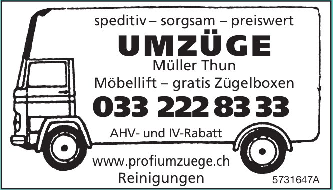 Umzüge Müller, Thun - speditiv – sorgsam – preiswert