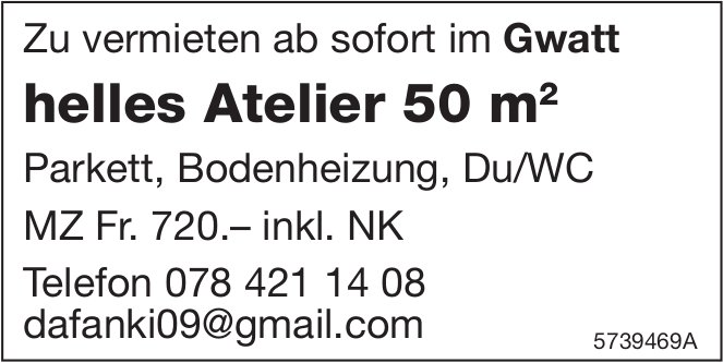 Helles Atelier 50m2, Gwatt, zu vermieten