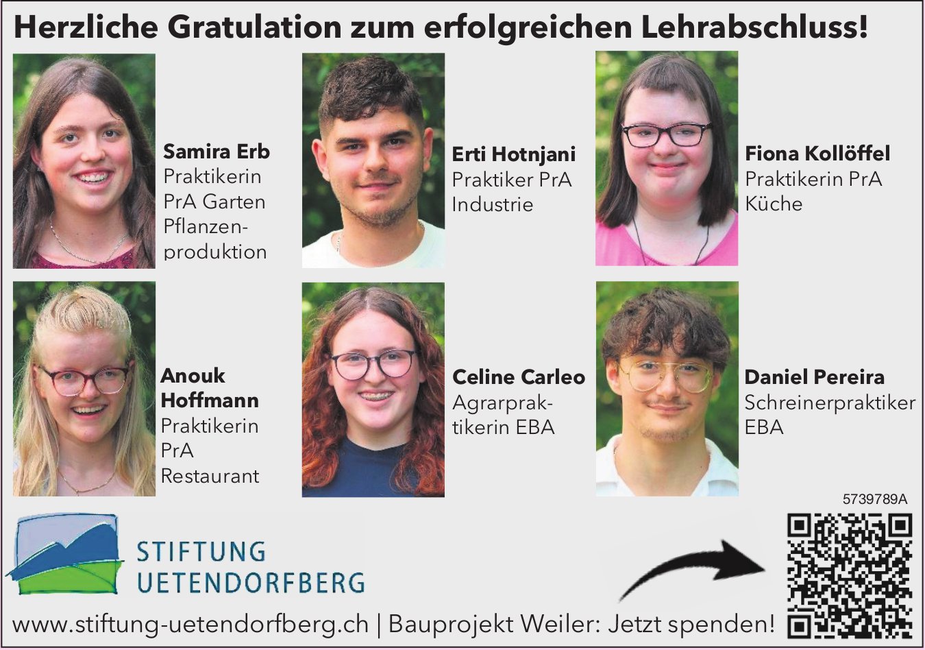 Stiftung Uetendorfberg, Herzliche Gratulation zum erfolgreichen Lehrabschluss!