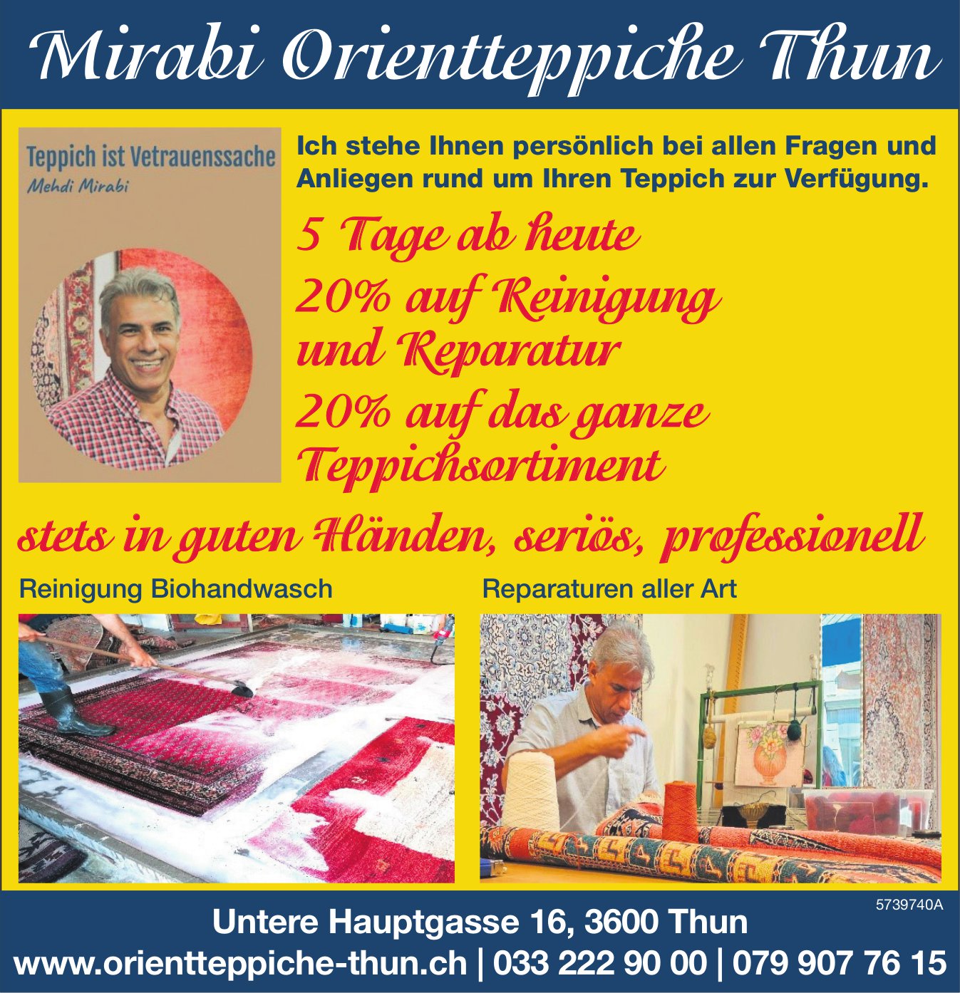 Mirabi Orientteppiche Thun, 20% auf Reinigung und Reparatur