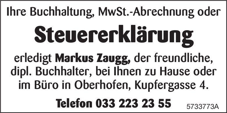 Markus Zaugg, Oberhofen - Steuererklärung