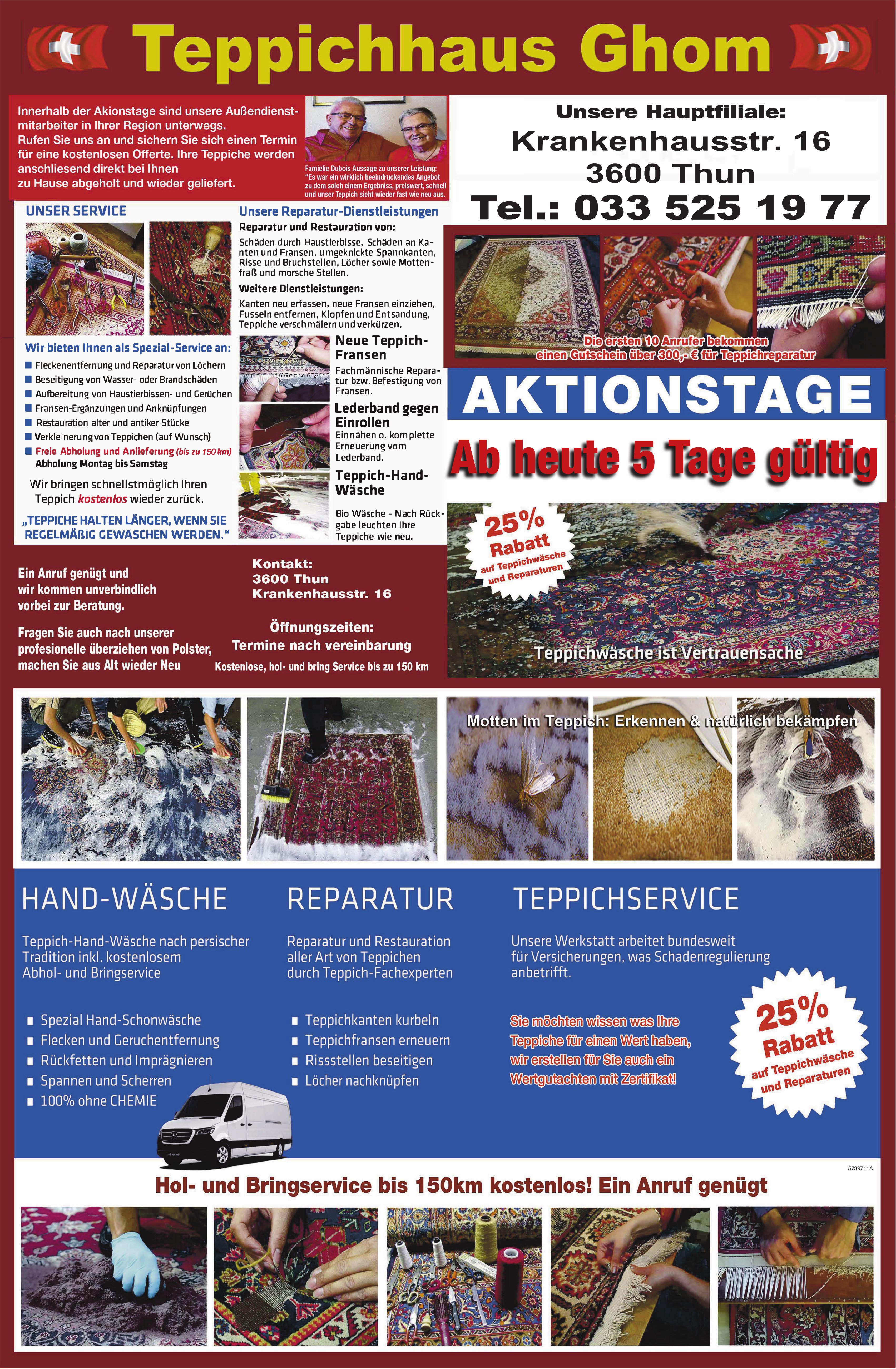 Teppichhaus Ghom, Thun - 25% Rabatt auf Teppichwäsche und Reparaturen