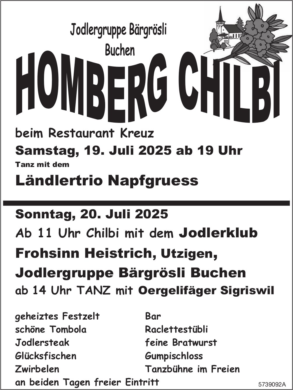 Homberg Chilbi, 19. und 20. Juli, Restaurant Kreuz