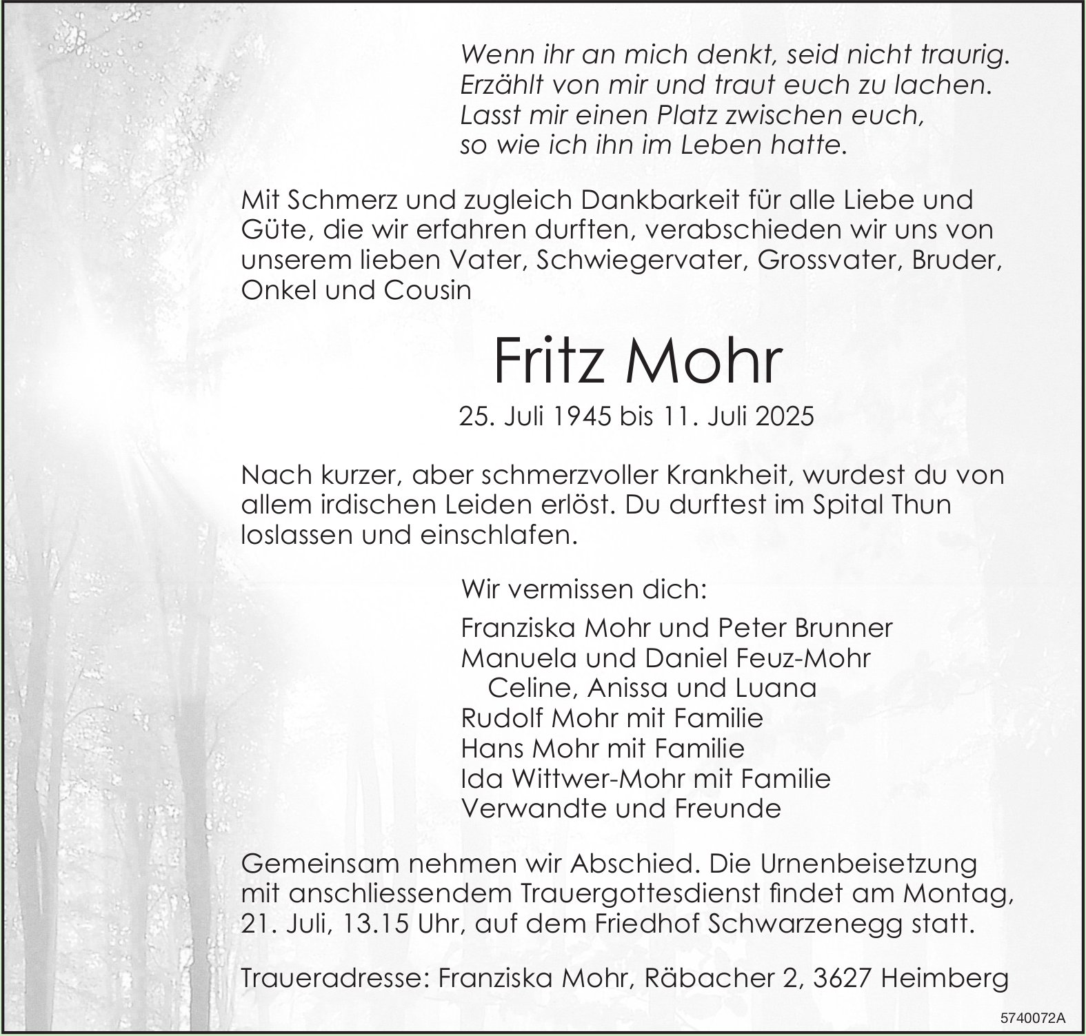 Mohr Fritz, Juli 2025 / TA