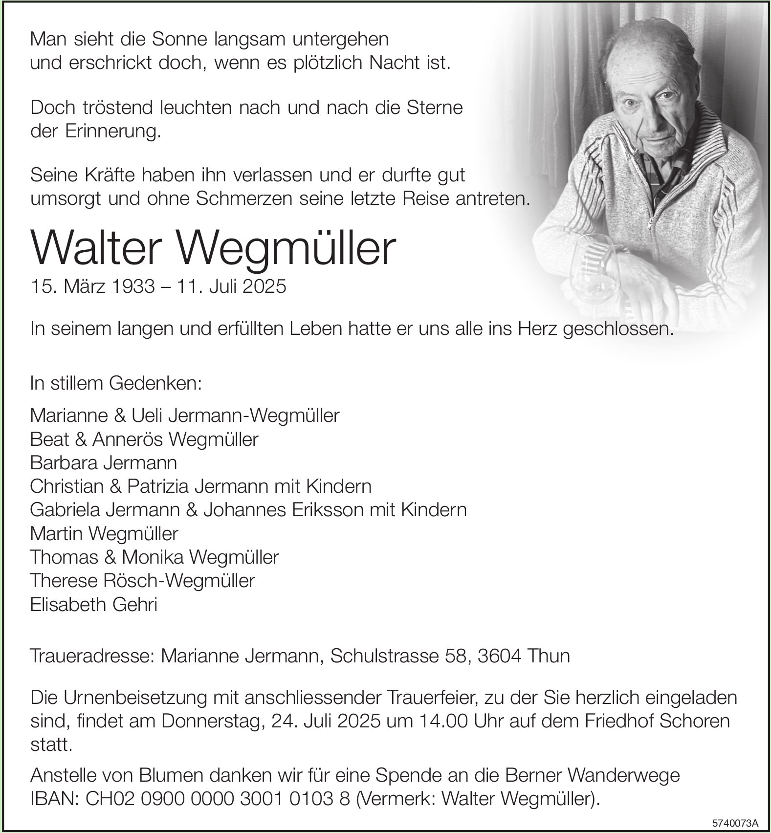 Wegmüller Walter, Juli 2025 / TA