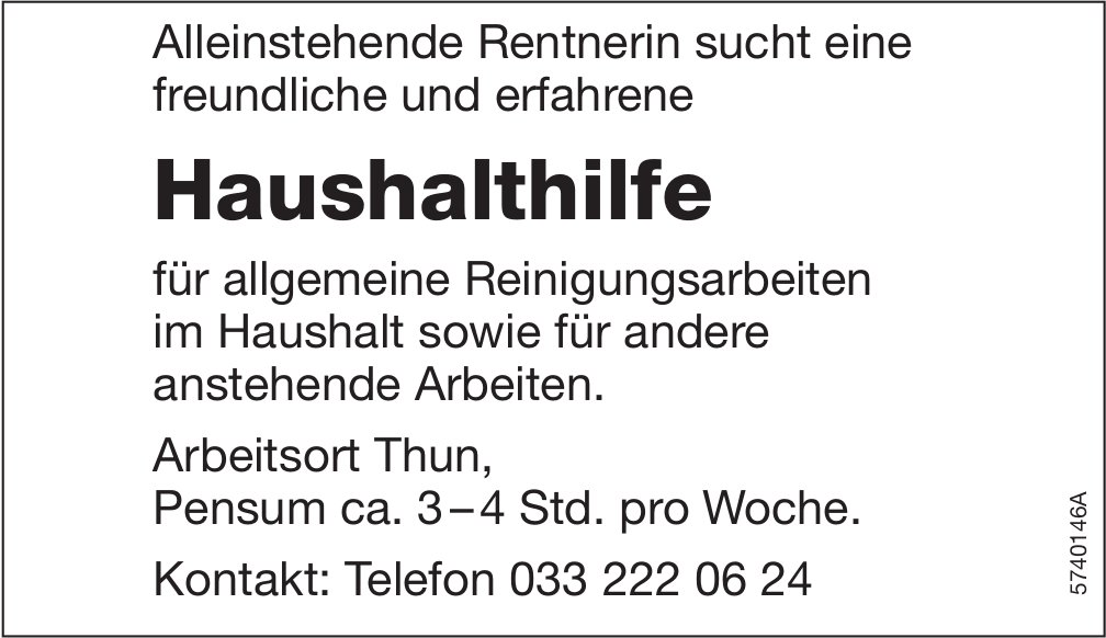 Haushalthilfe, Rentnerin, Thun, gesucht