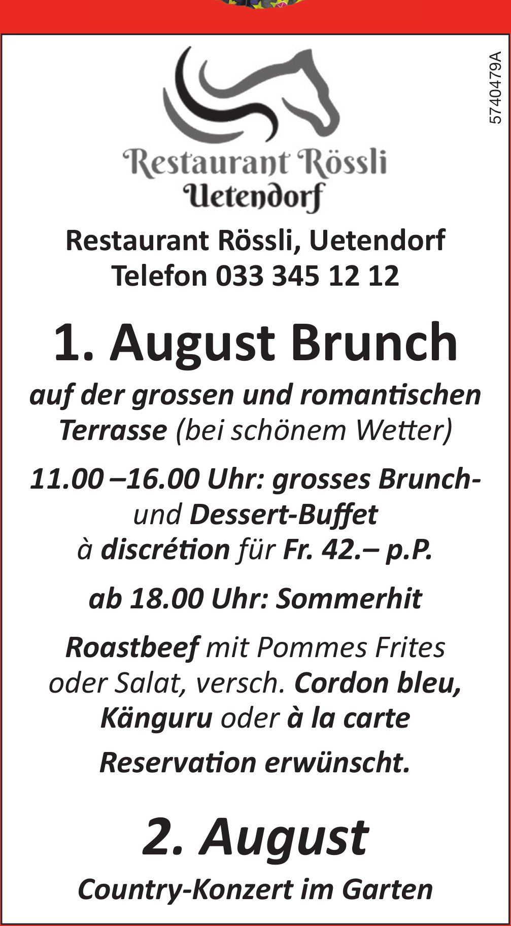 Brunch, 1. August, Restaurant Rössli, Uetendorf