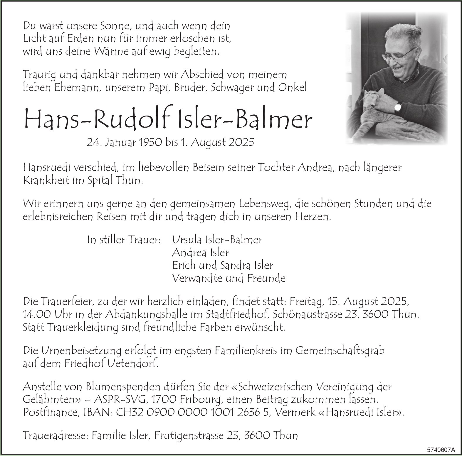 Isler-Balmer Hans-Rudolf, August 2025 / TA