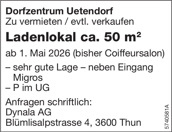 Ladenlokal ca. 50 m2, Uetendorf, zu vermieten