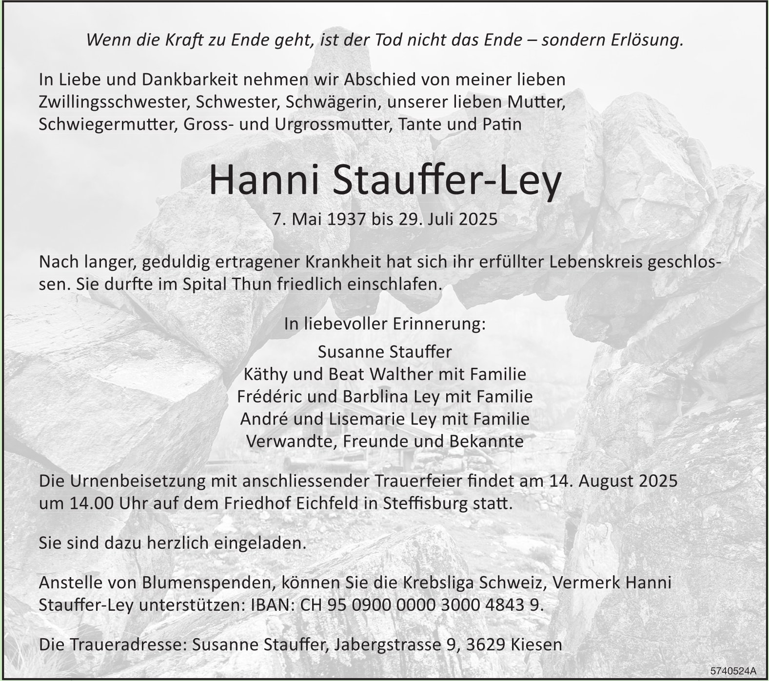 Stauffer-Ley Hanni, Juli 2025 / TA