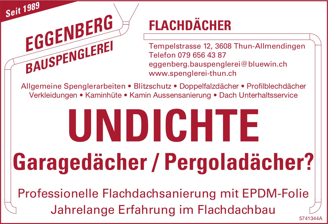 Eggenberg Bauspenglerei, Thun-Allmendingen - Professionelle Flachdachsanierung mit EPDM-Folie
