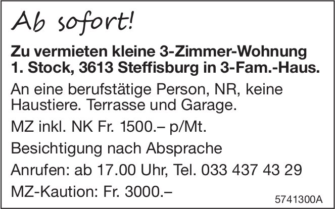 3-Zimmer-Wohnung, Steffisburg, zu vermieten