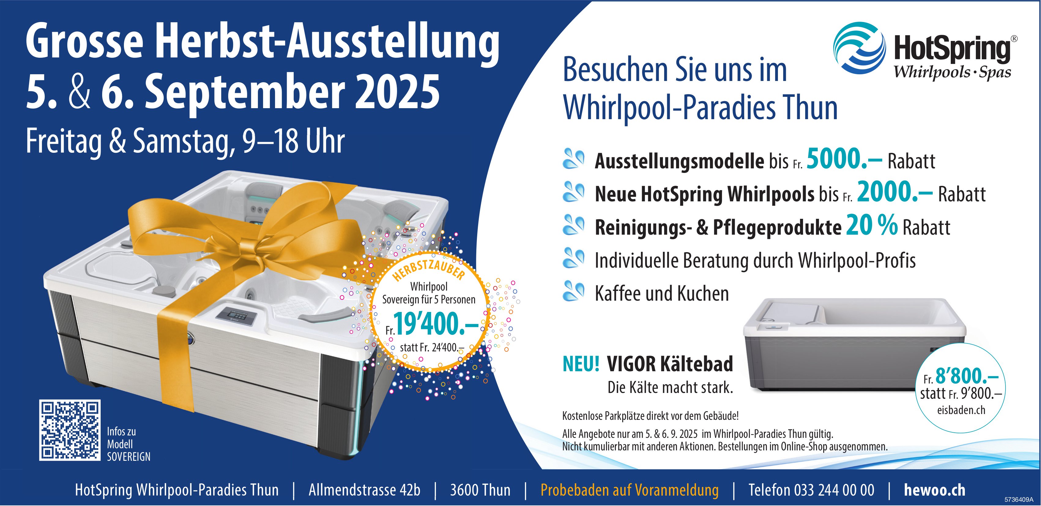 Grosse Herbst-Ausstellung, 5. und 6. September, HotSpring Whirlpool-Paradies, Thun