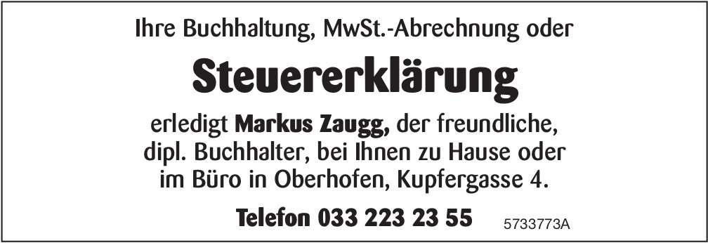 Markus Zaugg, Oberhofen - Steuererklärung