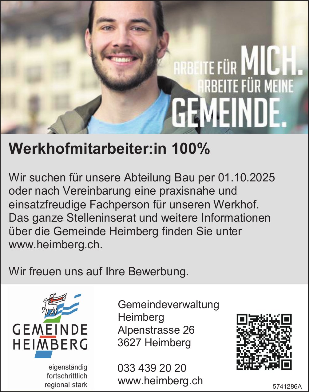 Werkhofmitarbeiter:in 100%, Gemeinde, Heimberg, gesucht