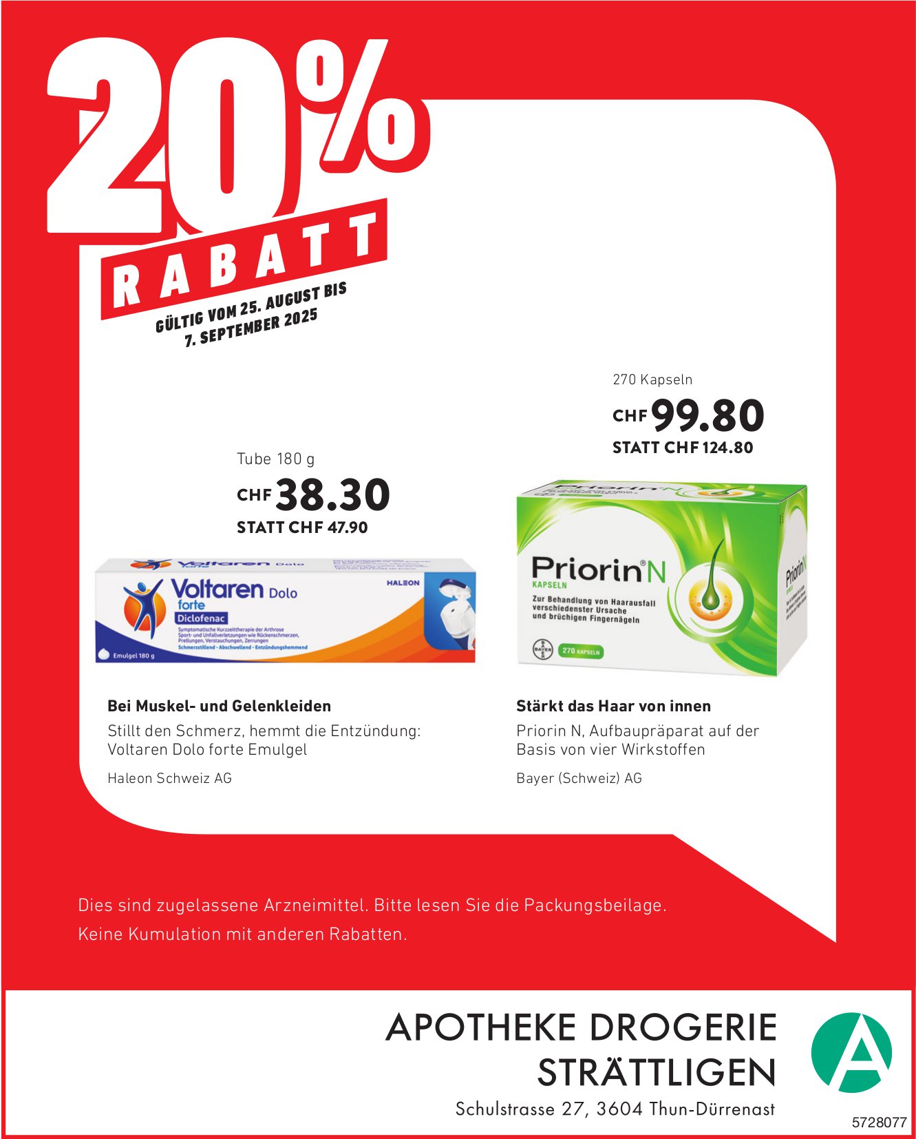 Apotheke Drogerie Strättligen, Thun-Dürrenast - 20% Rabatt