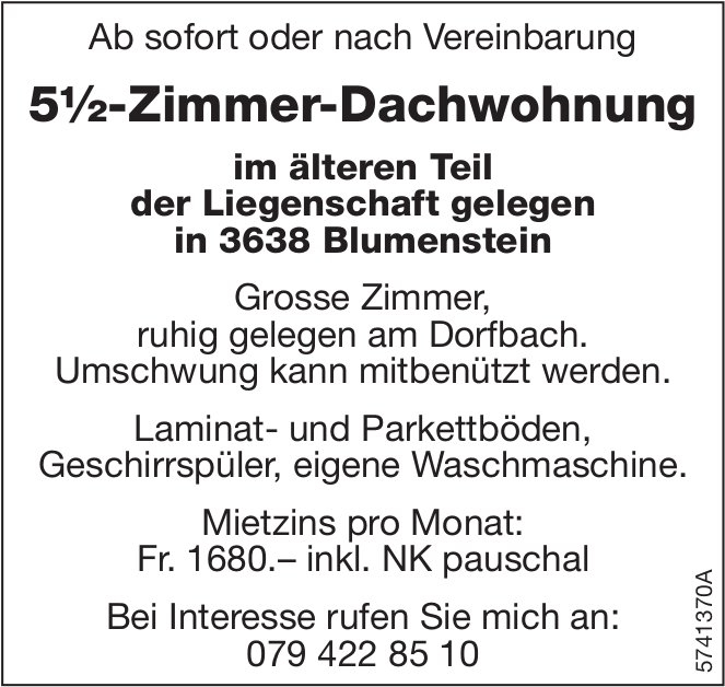 5.5-Zimmer-Dachwohnung, Blumenstein, zu vermieten