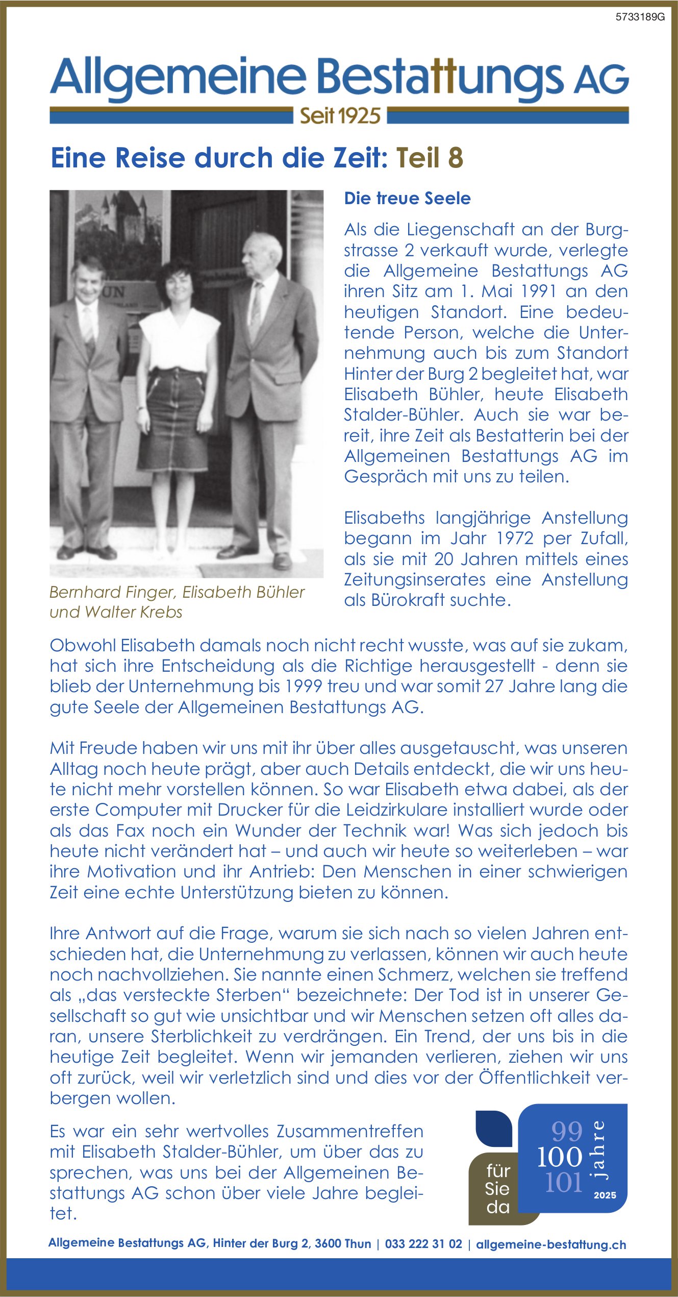 Allgemeine Bestattungs AG, Thun - Eine Reise durch die Zeit: Teil 8