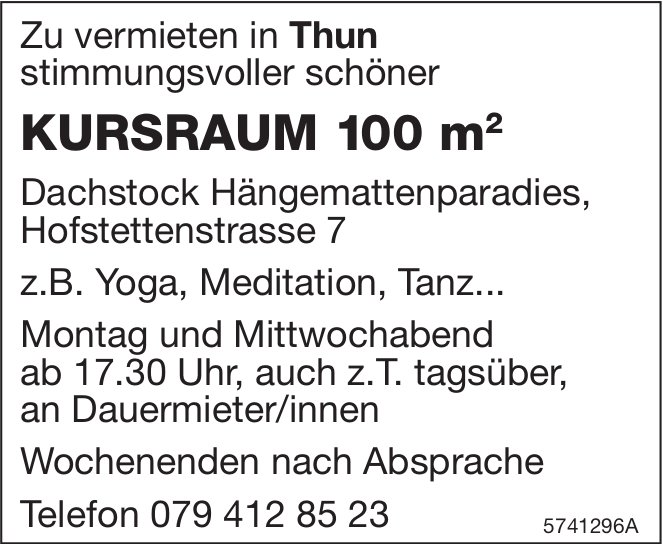 Kursraum 100m2, Thun, zu vermieten