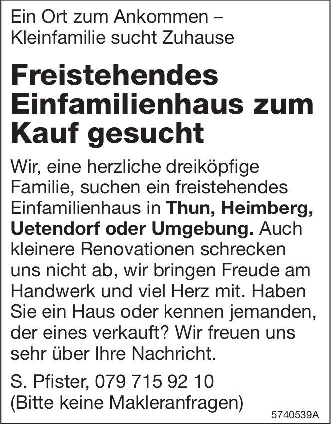 Einfamilienhaus, Thun, Heimberg,  Uetendorf oder Umgebung,  zu kaufen gesucht
