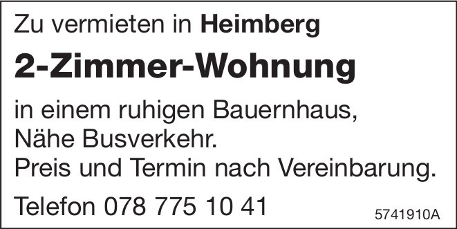 2-Zimmer-Wohnung, Heimberg, zu vermieten