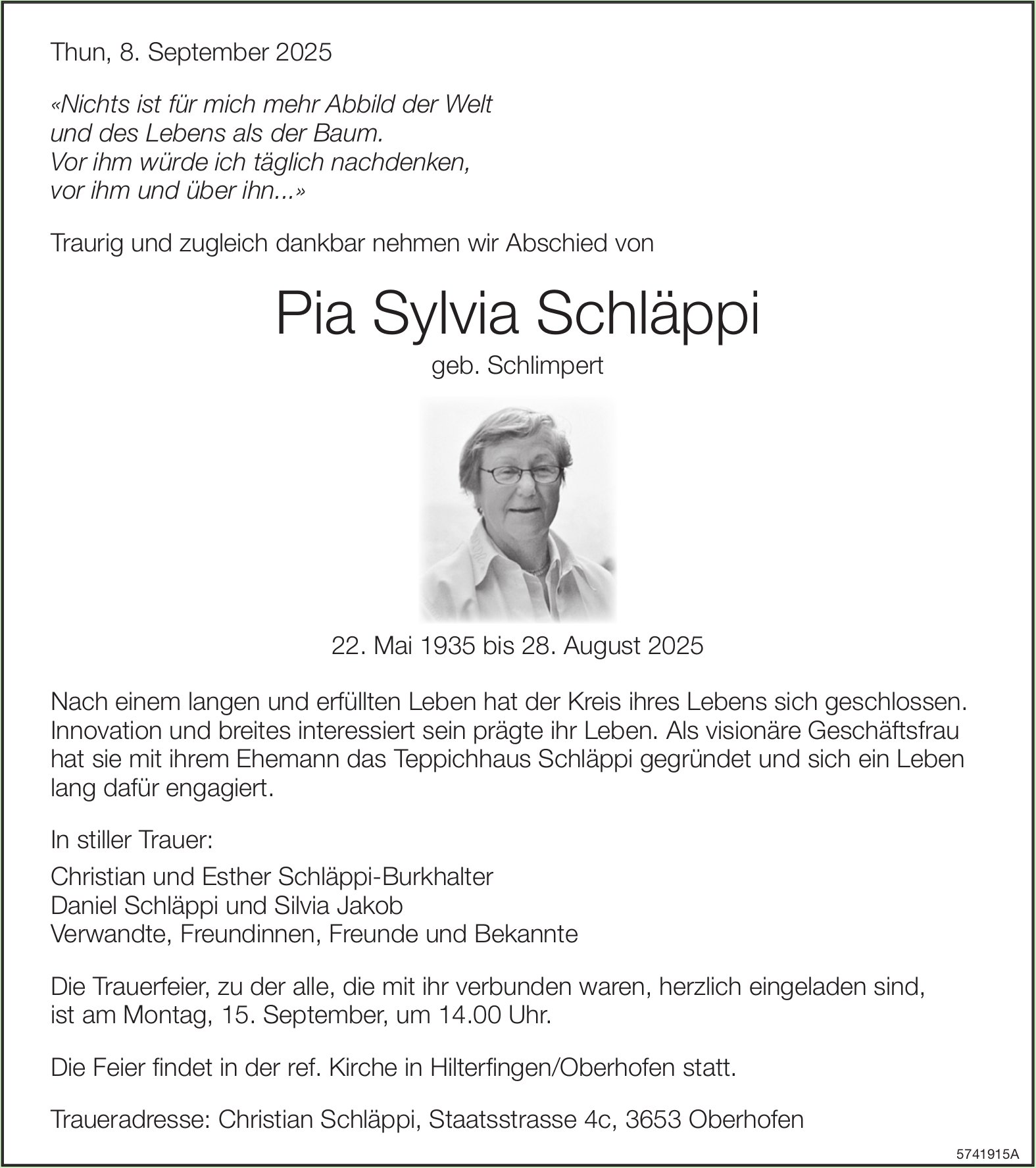Schläppi Pia Sylvia, August 2025 / TA