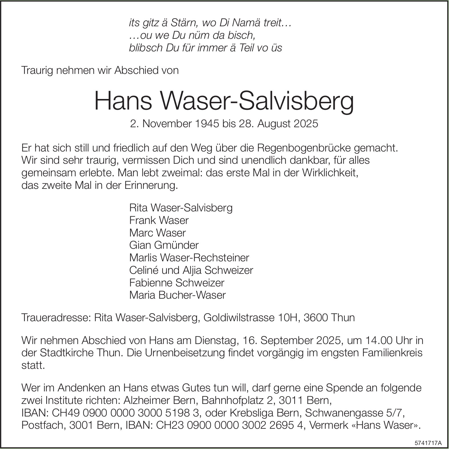 Waser-Salvisberg Hans, August 2025 / TA