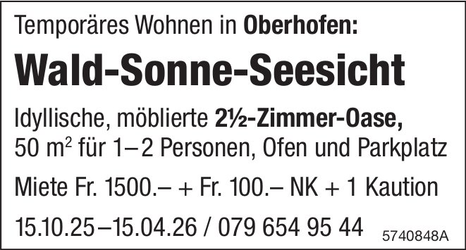 2.5-Zimmer-Wohnung, Oberhofen, zu vermieten