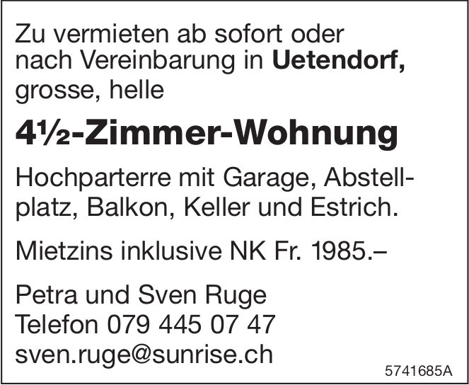 4.5-Zimmer-Wohnung, Uetendorf, zu vermieten