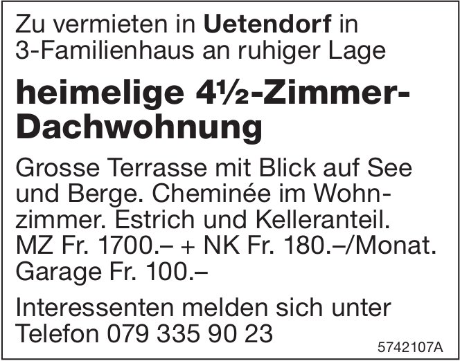 4.5-Zimmer-Dachwohnung, Uetendorf, zu vermieten