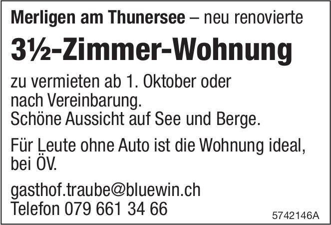 3.5-Zimmer-Wohnung, Merligen am Thunersee, zu vermieten