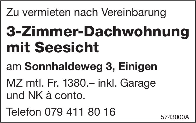 3-Zimmer-Dachwohnung, Einigen, zu vermieten