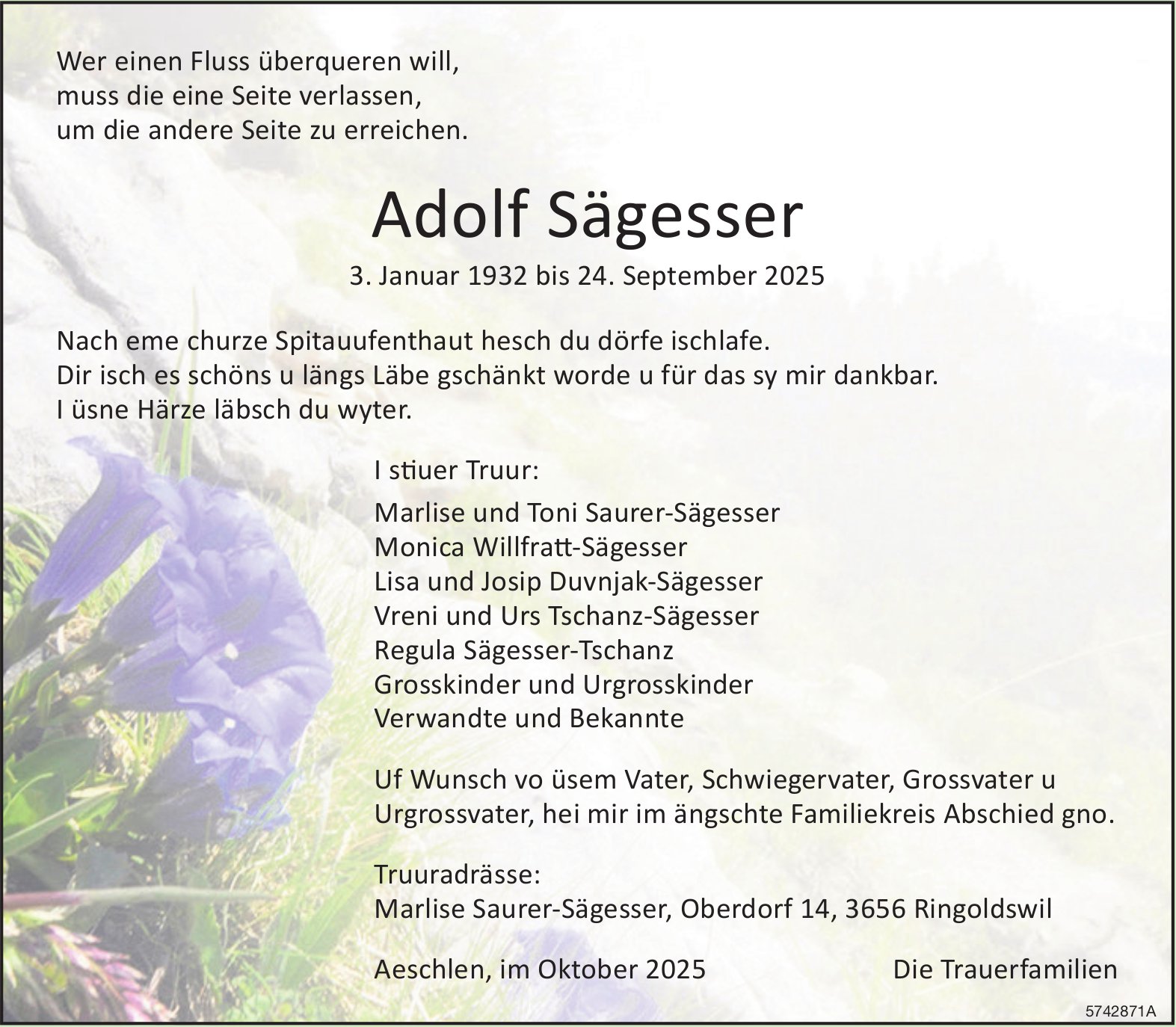 Sägesser Adolf, September 2025 / TA