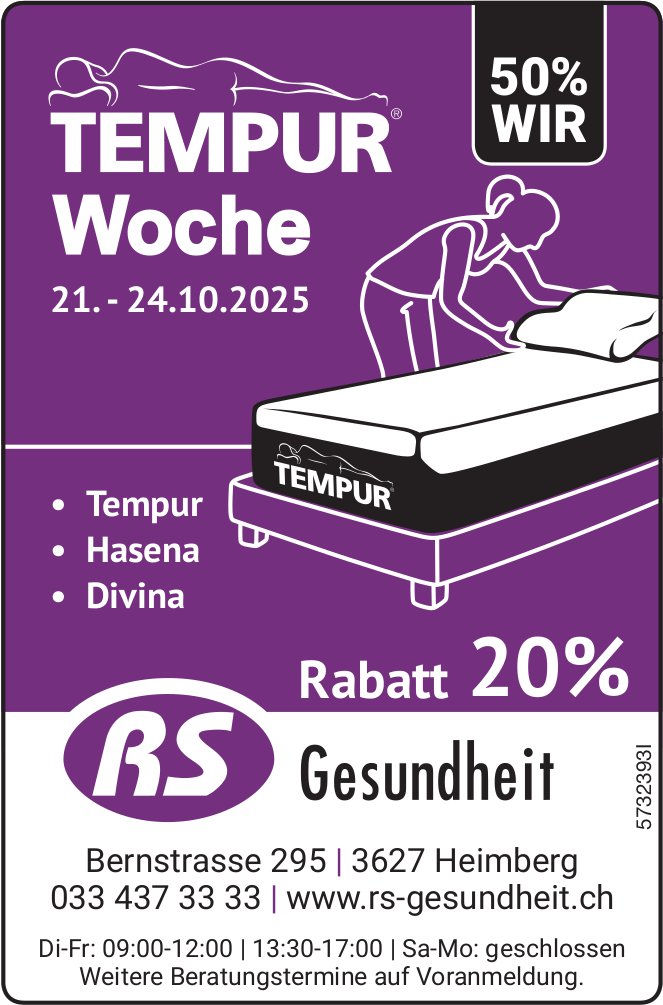 Tempur Woche, 21. bis 24. Oktober, RS Gesundheit, Heimberg