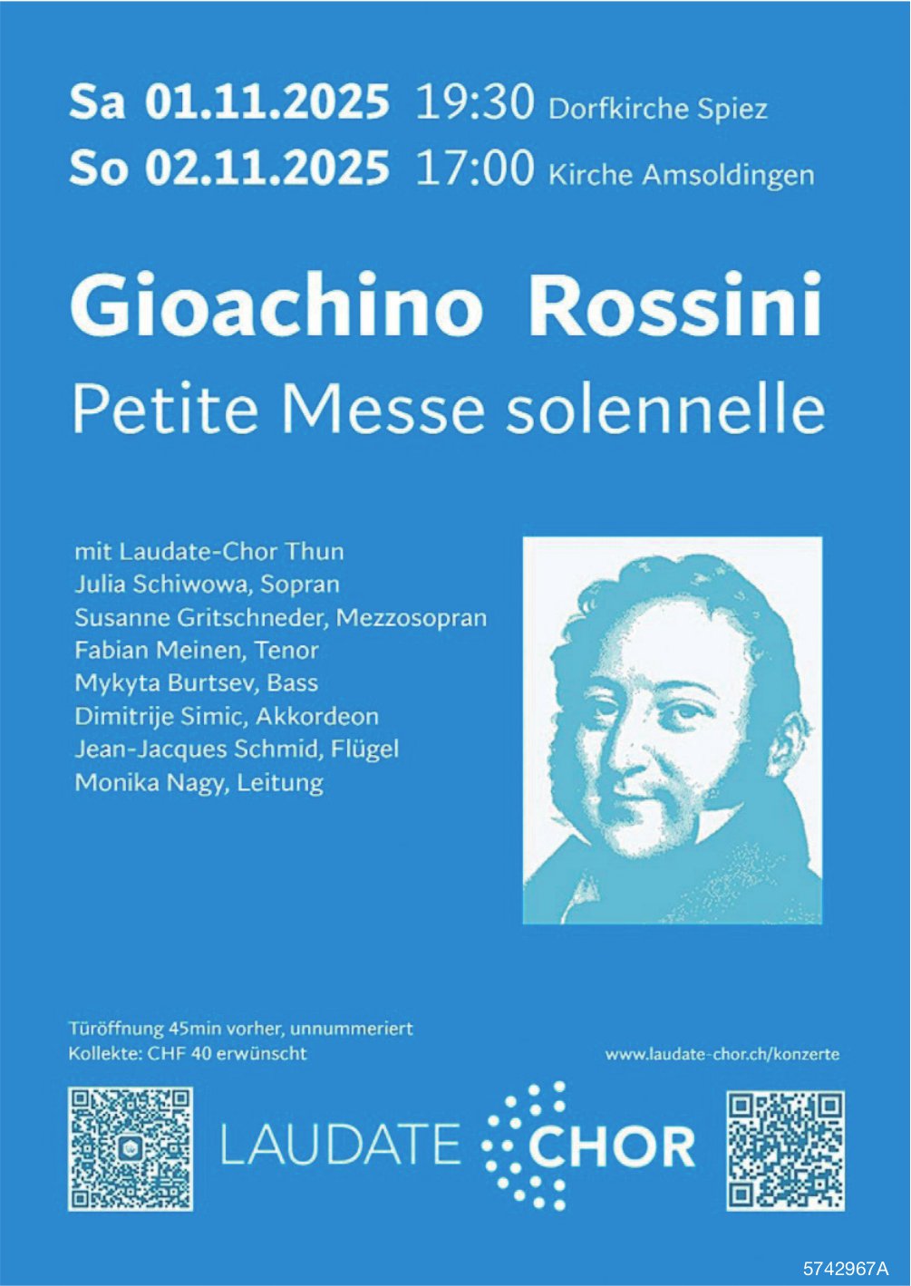 Gioachino Rossini, Petite Messe solennelle, 1. und 2. November, Dorfkirche Spiez und Kirche Amsoldingen