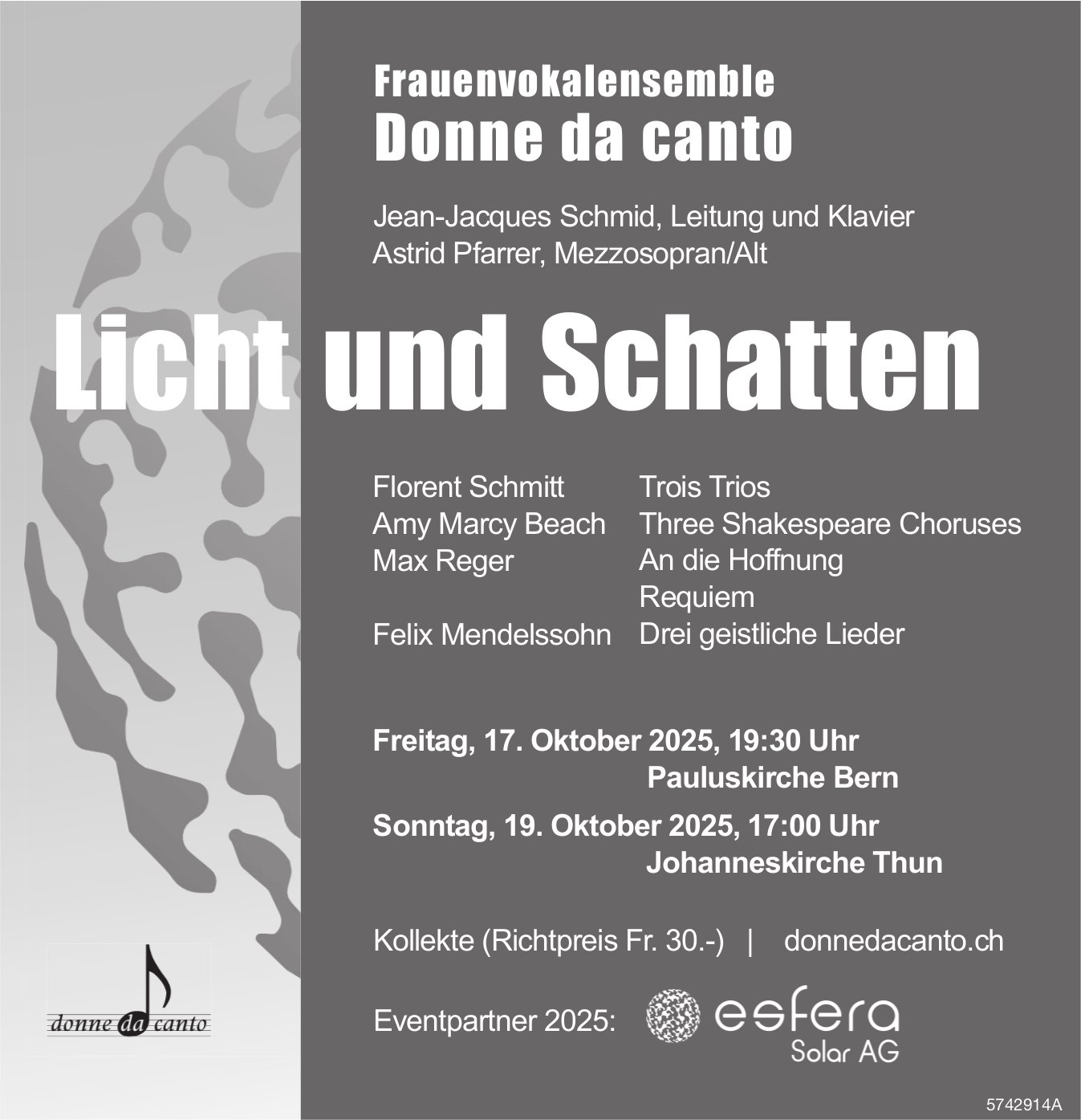 Drei geistliche Lieder, 17. und 19. Oktober, Pauluskirche Bern und Johanneskirche Thun