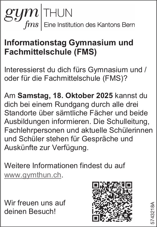 Informationstag, 18. Oktober, Gymnasium und Fachmittelschule (FMS)