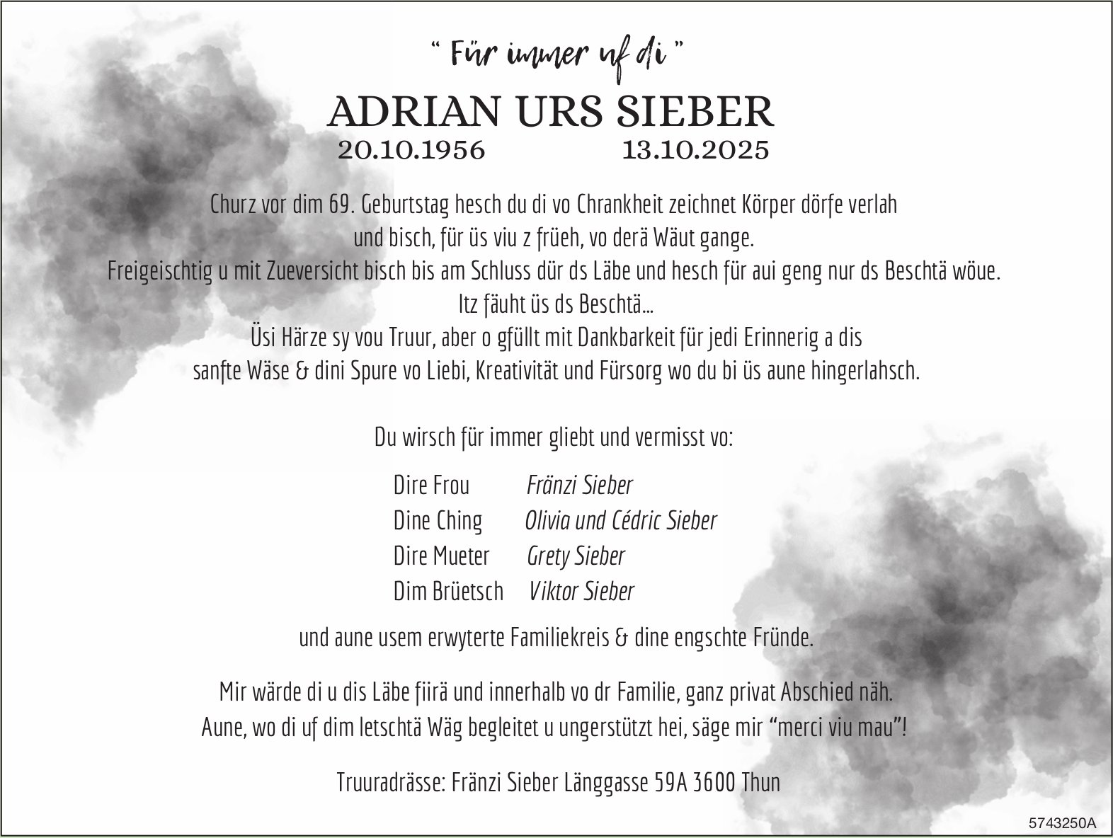 Sieber Adrian Urs, Oktober 2025 / TA